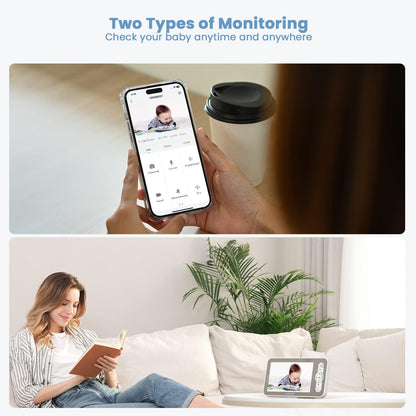 ieGeek 2K Split-Screen Baby Monitor, 5" Audio Baby Monitor with 2 Cameras, WiFi Smartphone Video
