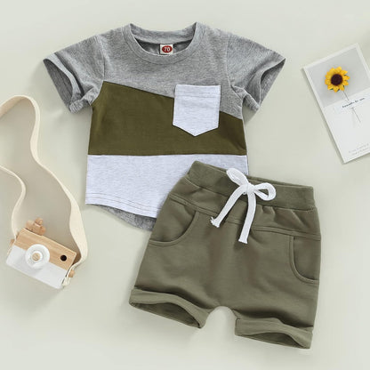 fhutpw Baby Toddler Boy Clothes Summer Outfits 6 12 18 24 Months Patchwork Short Sleeve T Shirt &