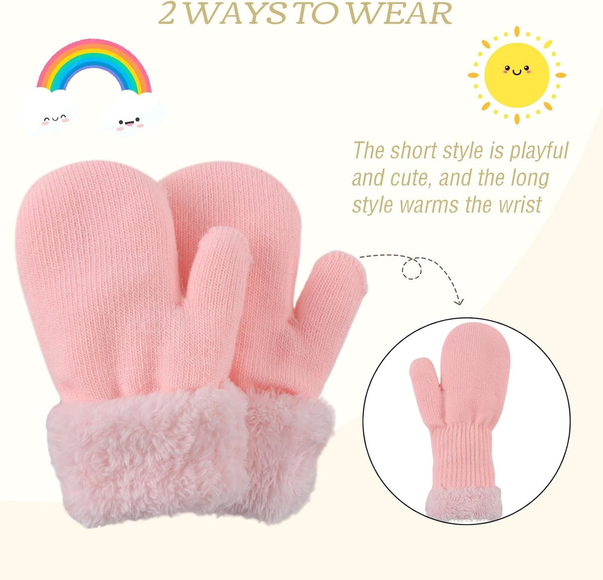 PESAAT Baby Girl Mittens Fleece Toddler Boy Mittens Warm Kids Winter Gloves Unisex Cold Weather