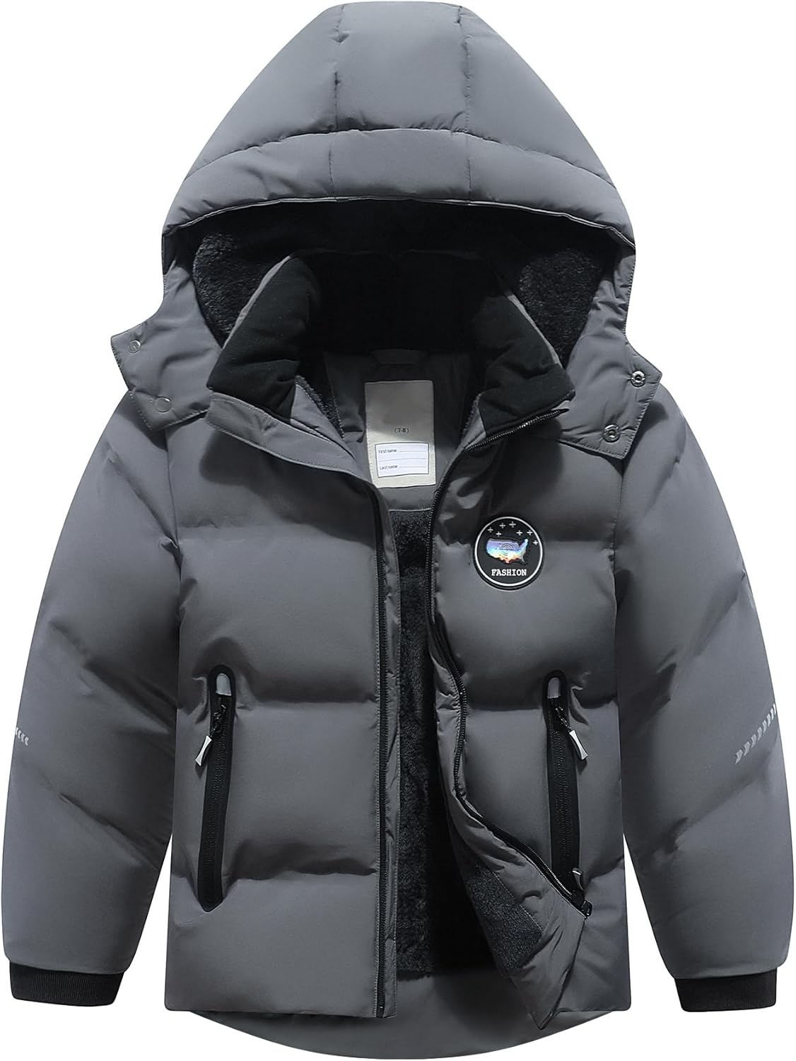 Kids Boy's Winter Coat Fleece Lined Waterproof Jacket Puffy Cotton Coat Thick Hooded Down Outdoor