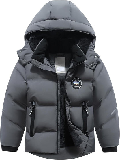 Kids Boy's Winter Coat Fleece Lined Waterproof Jacket Puffy Cotton Coat Thick Hooded Down Outdoor