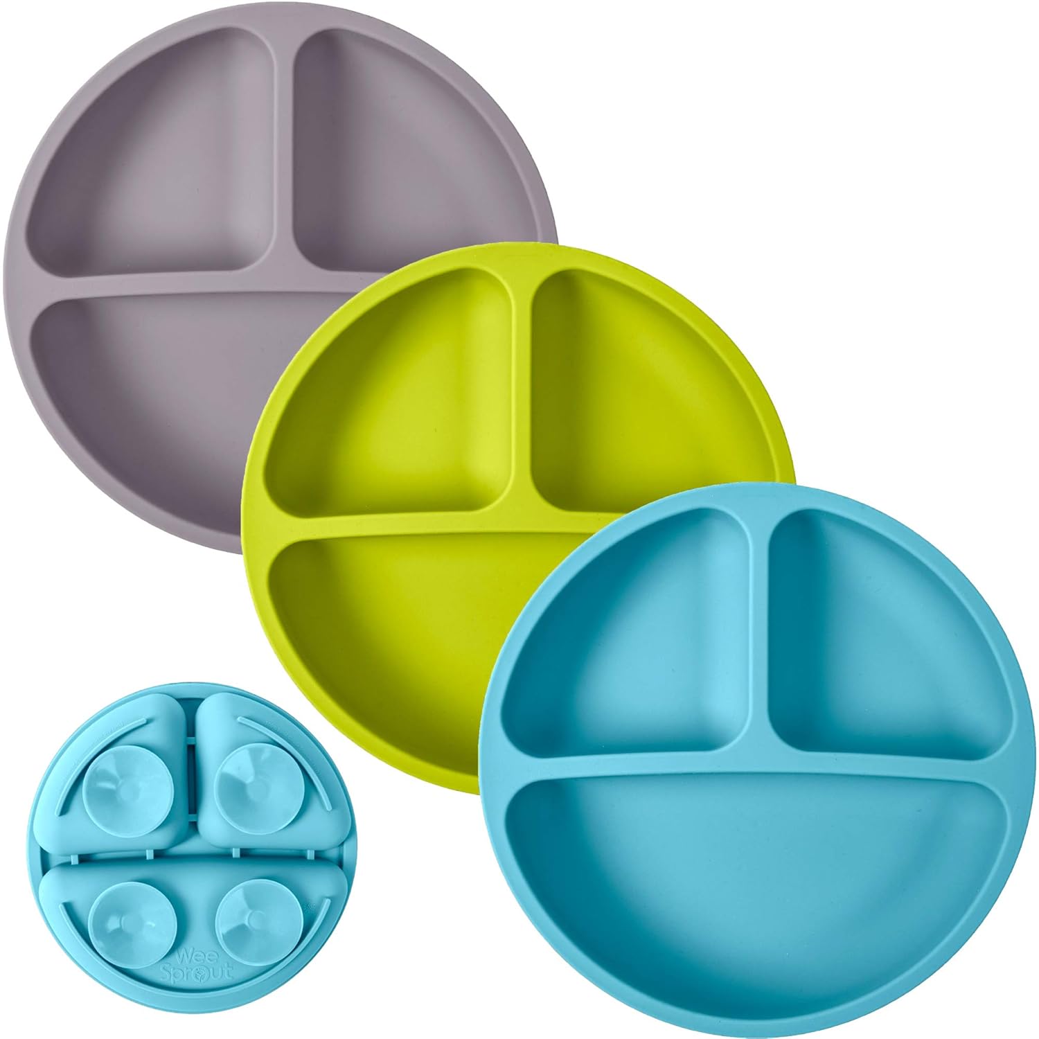 WeeSprout Suction Plates for Babies & Toddlers - 100% Silicone, Dinnerware Stays Put, Divided