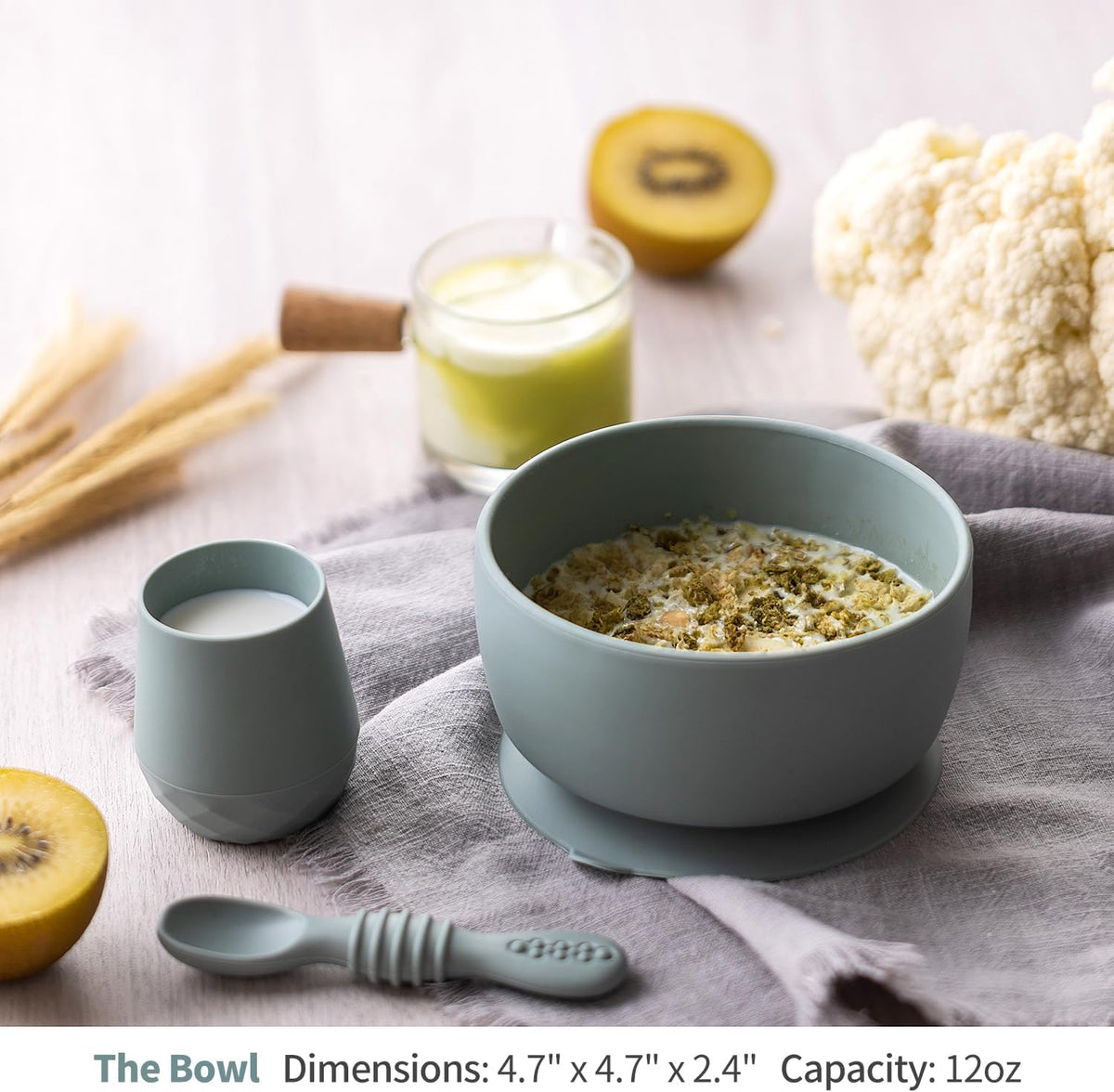 SAMiGO Silicone Baby Bowl and Spoon Set with Suction and Lid, First Stage Self Feeding Essentials
