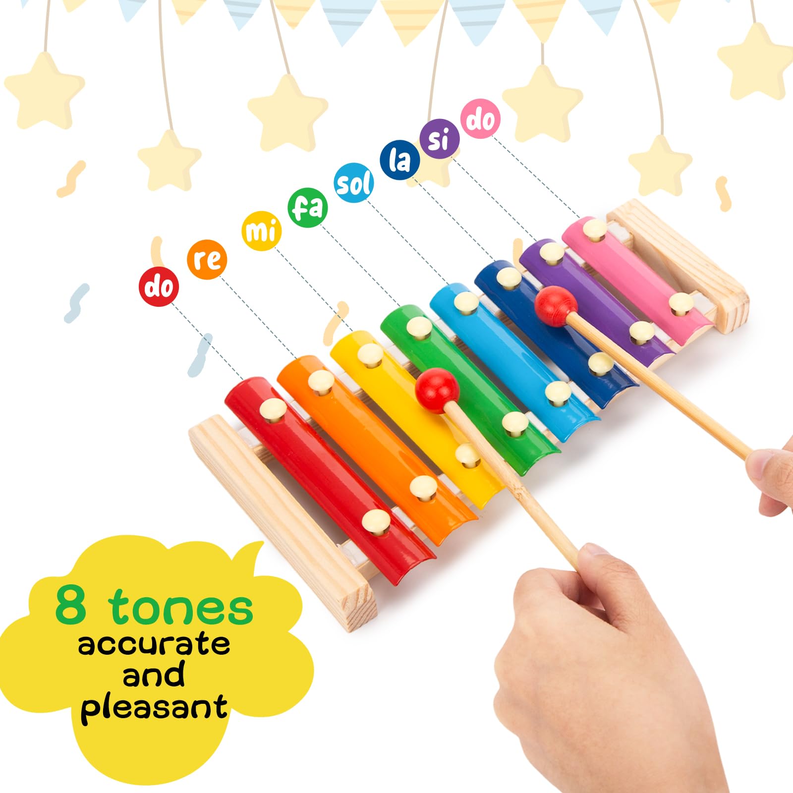 MCPINKY Xylophone for Kids with 2 Mallets, Wooden, Rainbow