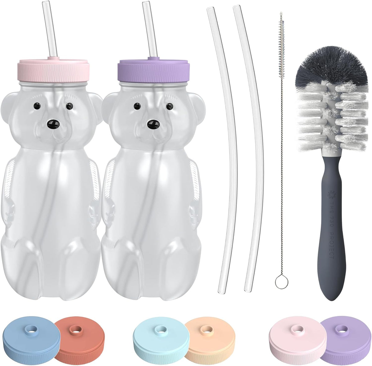 Honey Bear Straw Cup for Babies, 8oz Honey BearCup with Bottle Brush, 2-Pack Improved Lid Therapy