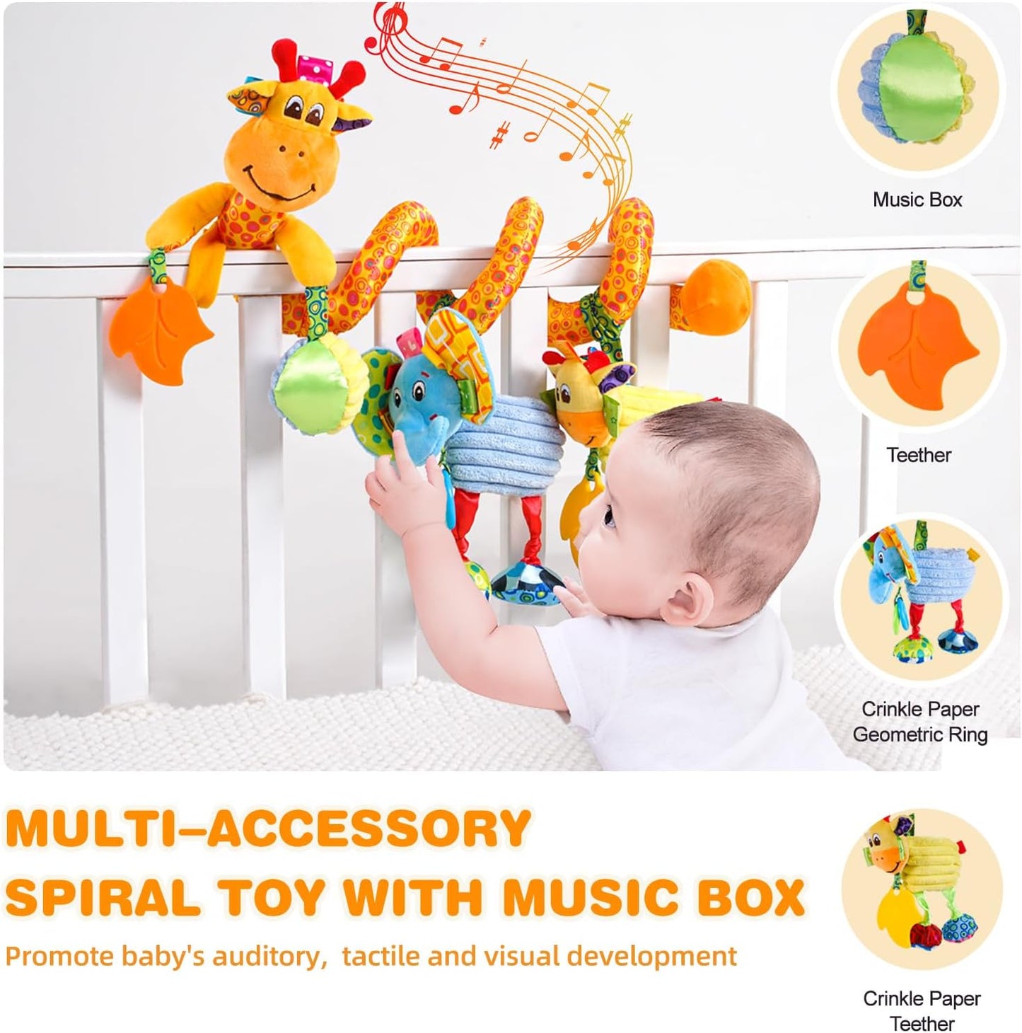 Jollybaby Crib Stroller Car Seat Toys for Baby 0-3-6-9-12 Months, Tummy Time Hanging Sensory Toys