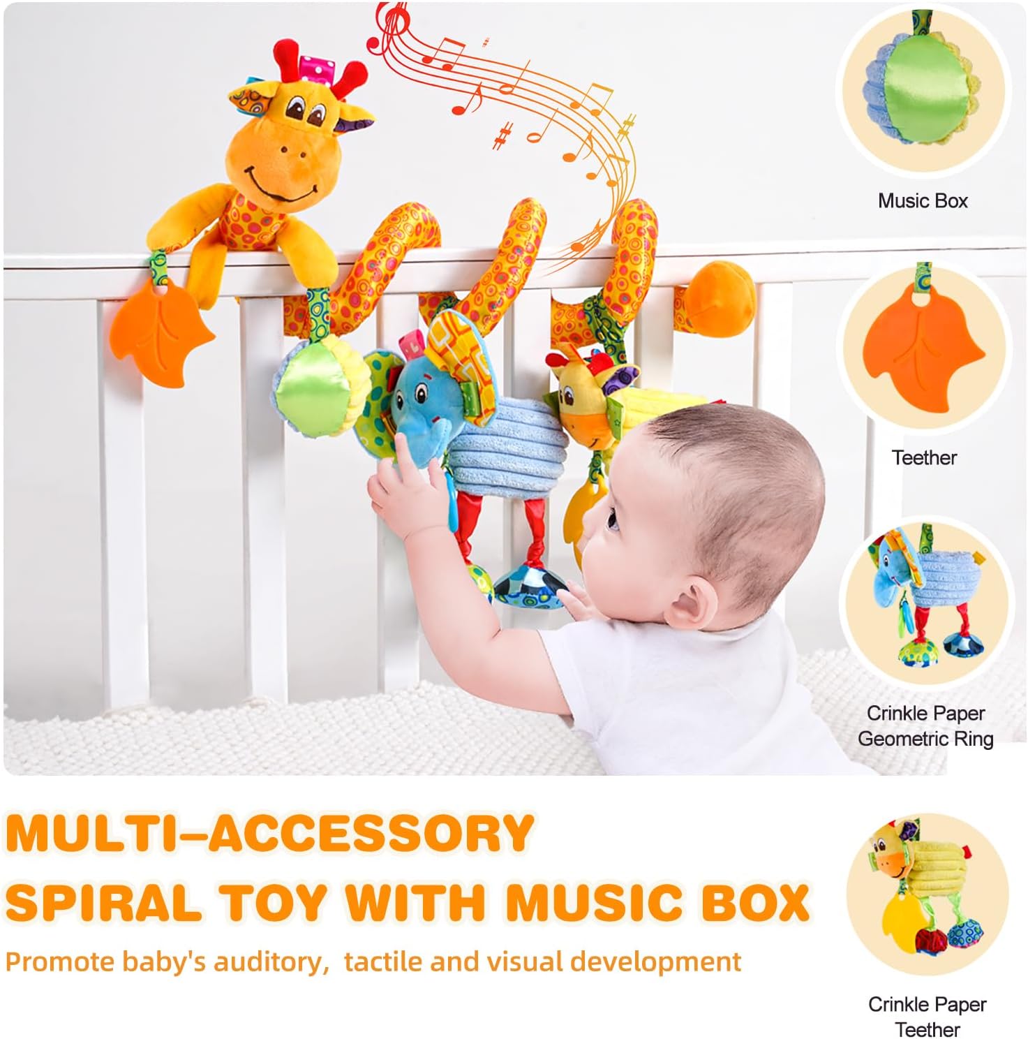 Jollybaby Crib Stroller Car Seat Toys for Baby 0-3-6-9-12 Months, Tummy Time Hanging Sensory Toys