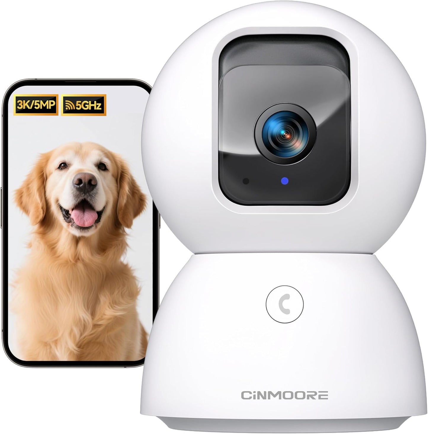5G Security Camera Indoor, 3K Pet/Dog Camera with Speaker/Phone App, PTZ WiFi Baby Monitor Cameras