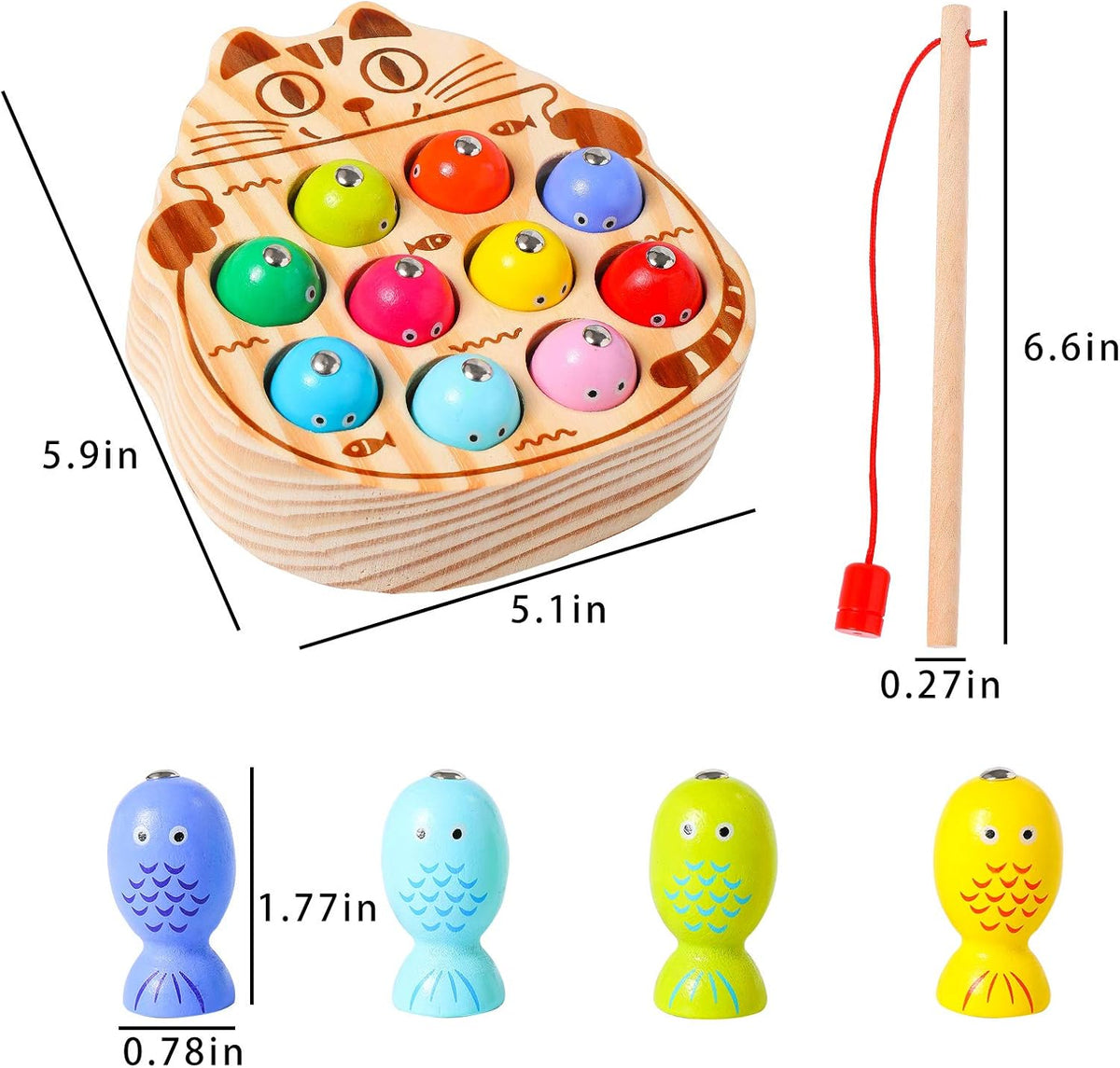 Montessori Magnetic Wooden Fishing Game for Toddlers 1-3 Years Old,Fine Motor Skills Early Learning