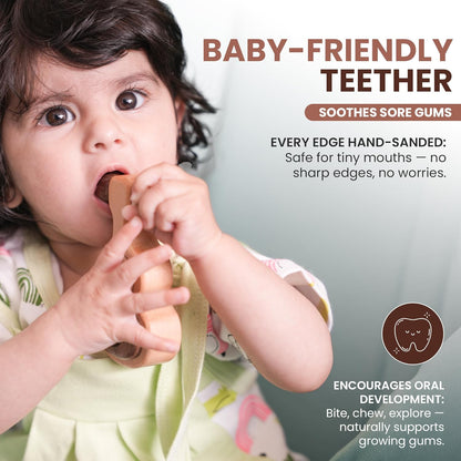 Wooden Teething Toys for Baby 0-6 Months – Organic Natural Non-Toxic Handmade Teether with Beads &