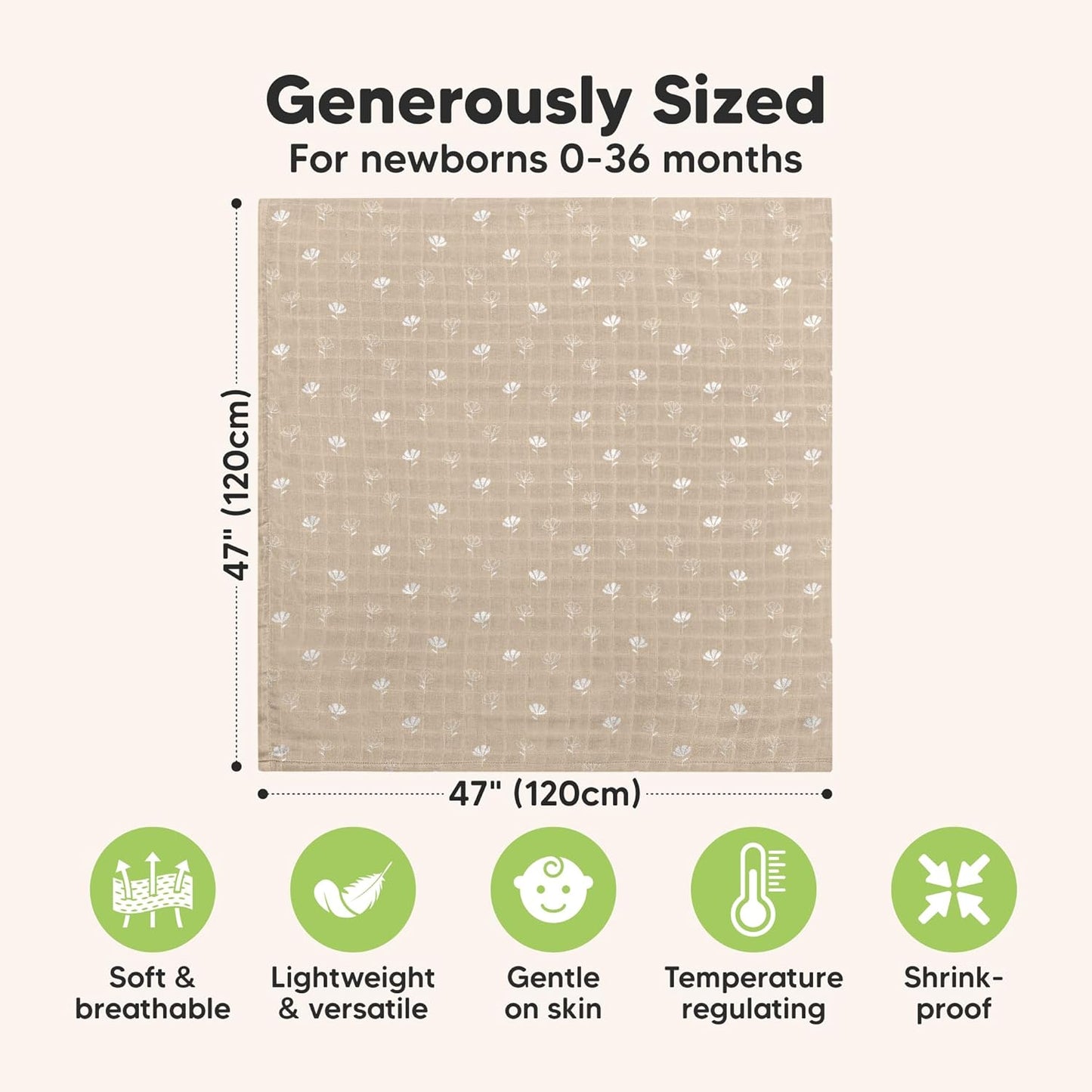 4-Pack Muslin Swaddle Blankets for Boys, Girls - Organic Baby Swaddles for Newborns, Soft &
