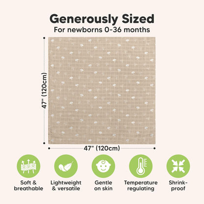 4-Pack Muslin Swaddle Blankets for Boys, Girls - Organic Baby Swaddles for Newborns, Soft &
