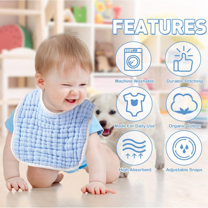 Tatuo 50 Pcs Muslin Baby Bibs Bulk Muslin Cotton Teething for Boy Girls Burp with Snap, Baby