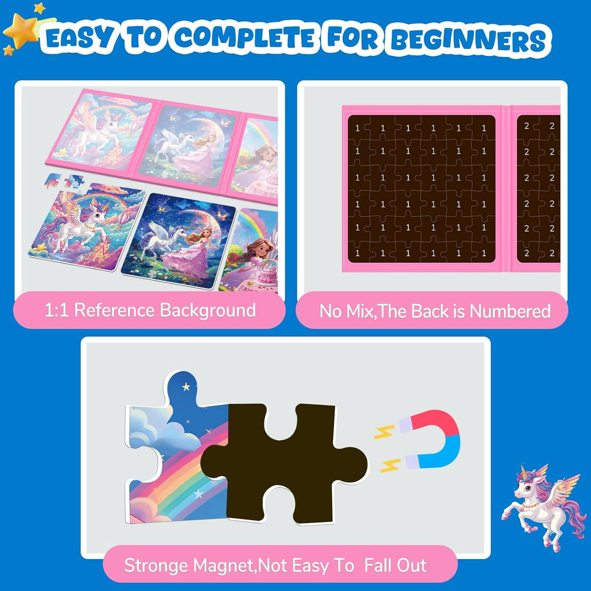 Magnetic Jigsaw Puzzles for Toddlers Kids 3-8 Girls,(3 36-Pieces) Travel Puzzles Toys for Kids Ages