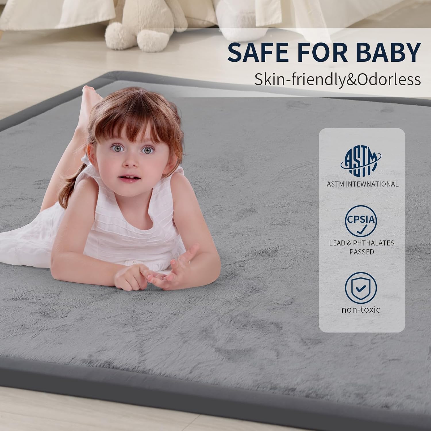 ACOMOPACK Baby Play Mat for Floor 1.3" Thick Memory Foam Play Mat 79"×118" Tummy Time Crawling with