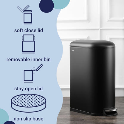 happimess HPM1009B Roland Mini 2.6-Gallon Step-Open Trash Can with Soft-Close Lid, Modern