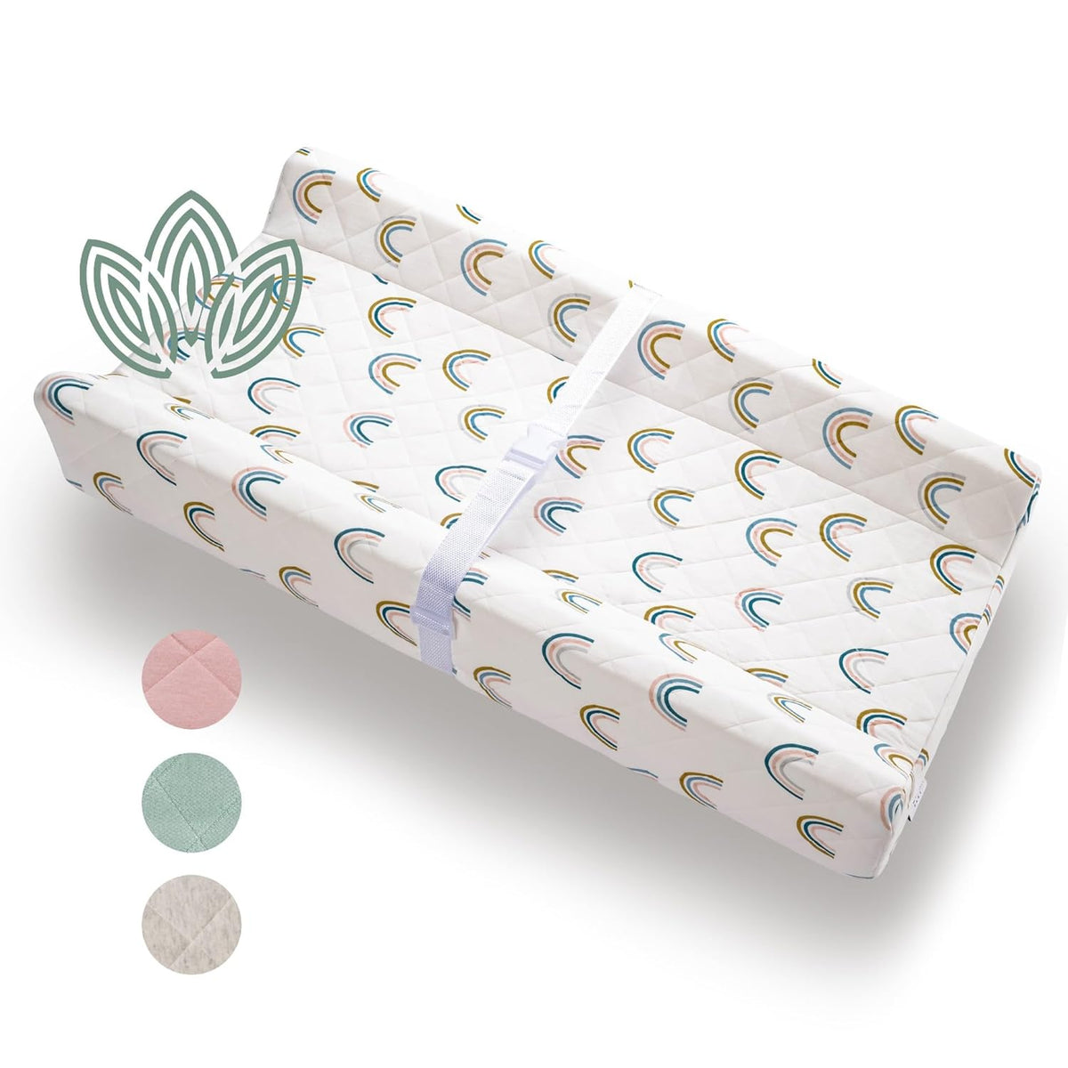 Organic Cotton Contoured Baby Changing Pad w/Waterproof Foam Mattress, Includes Soft, Removable &