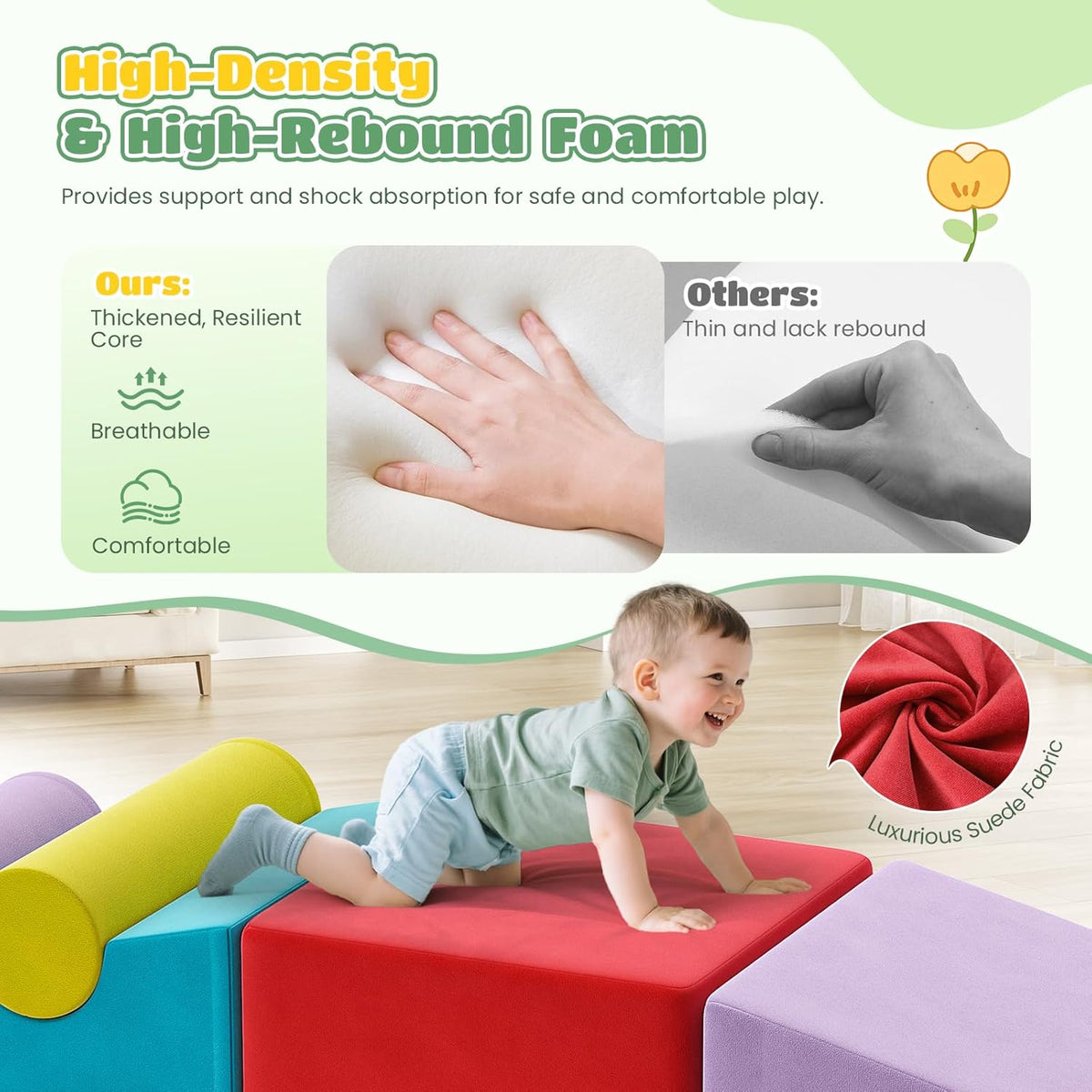 Lischwert Foam Climbing Blocks for Toddlers 1-3, 6pcs Soft Play Set with Crawling Exploration Toys