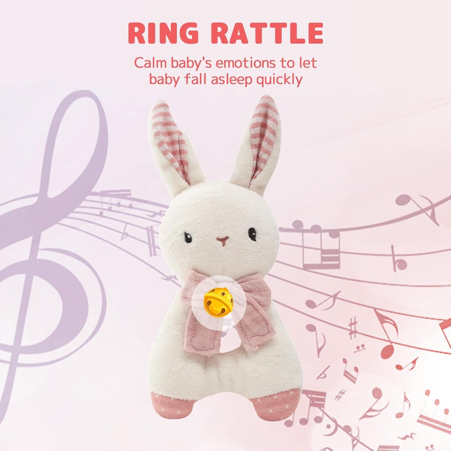 Organic Cotton Stuffed Animal Rattle Baby Toys, Plush Bunny Cuddle Cloth and Hand Grip Ring Rattles