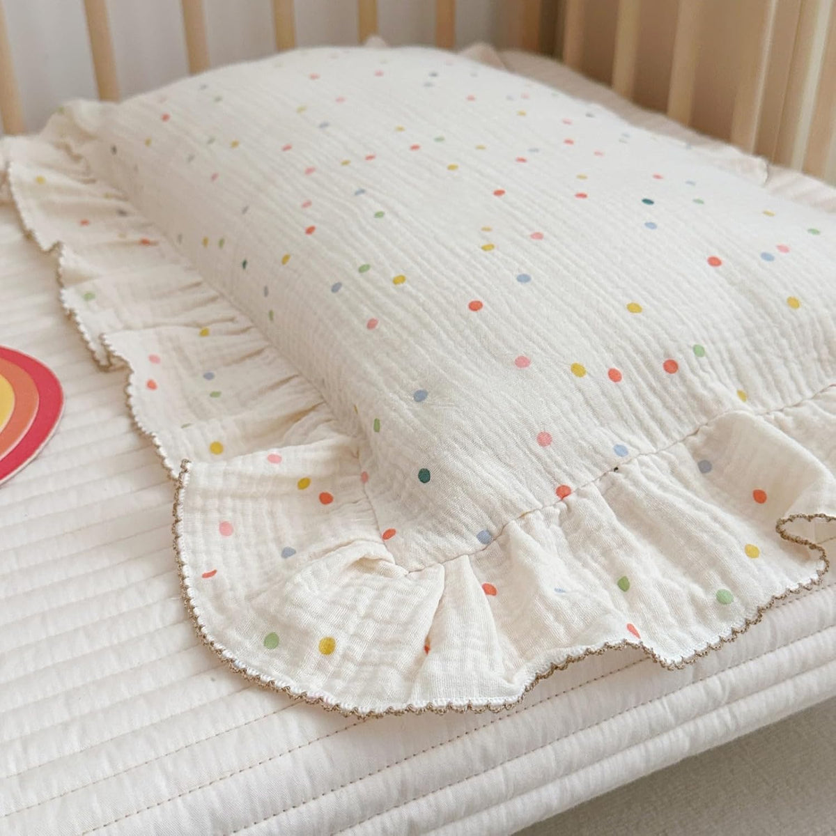 BuLuTu Kids Toddler Pillowcases Muslin Cotton Toddler Pillow Cases Colorful Dots Pattern, Girls