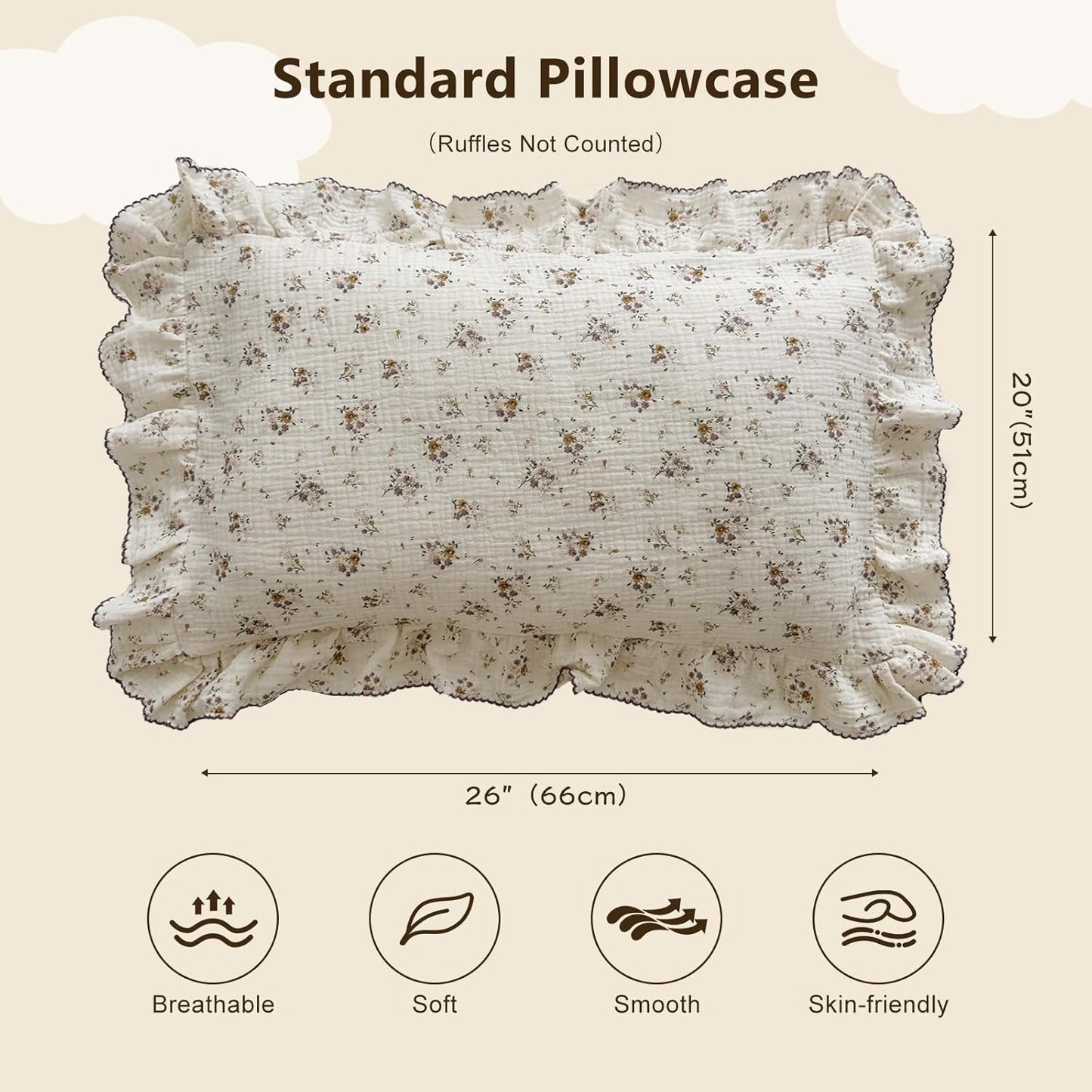 BuLuTu Shabby Chic Floral Toddler Pillow Cases Muslin Standard Size Pillowcases for Girls Kids