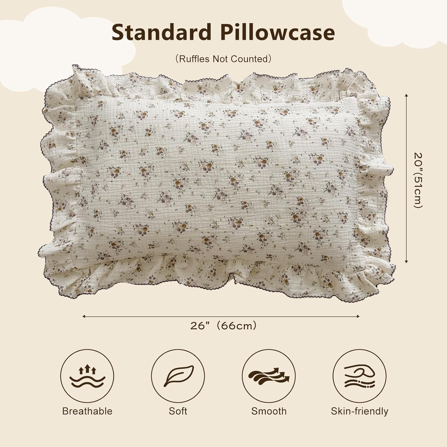 BuLuTu Shabby Chic Floral Toddler Pillow Cases Muslin Standard Size Pillowcases for Girls Kids