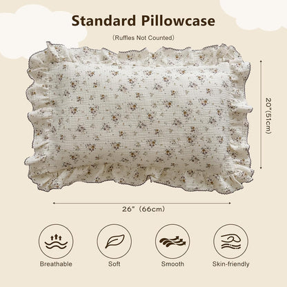 BuLuTu Shabby Chic Floral Toddler Pillow Cases Muslin Standard Size Pillowcases for Girls Kids