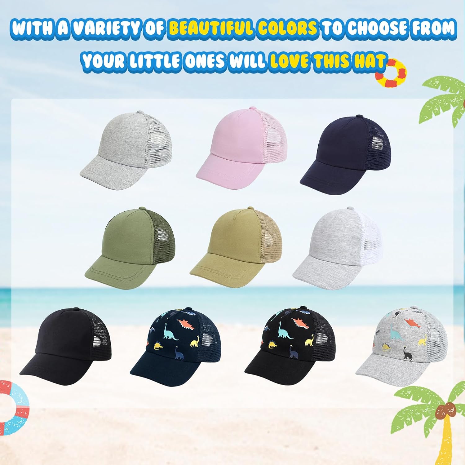 Duoyeree Toddler Baseball Cap Baby Cap Sun hat Print Dinosaur Pattern and Solid Color hat Kids boy