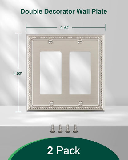 2-Pack Double Decorator Outlet Cover Plate, Pearls Decorative Switch Plates and Outlet Covers, 2