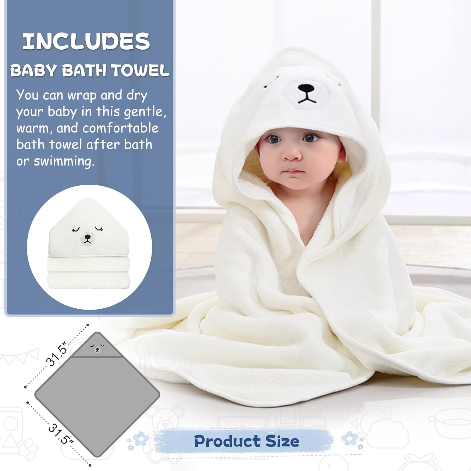 MoreFeel Collapsible Baby Bathtub for Newborn with Thermometer & 1 Hooded Towel & 1 Soft Floating