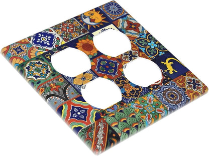 Talavera Mexican Tiles Traditional Color Decoration Print Outlet Covers 2 Gang Double Duplex