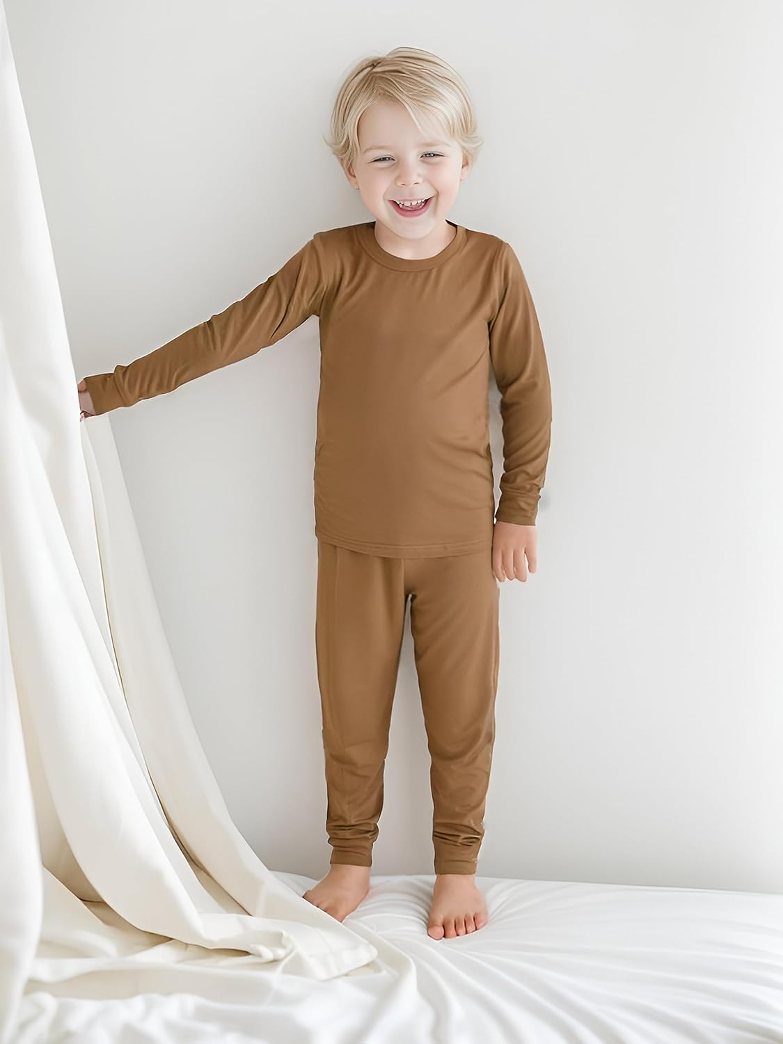 BABY 2T-10Y Toddler Kids Girls Boys Soft Comfy Viscose 2pcs Set Long Sleeve Plain Shirts and Pants