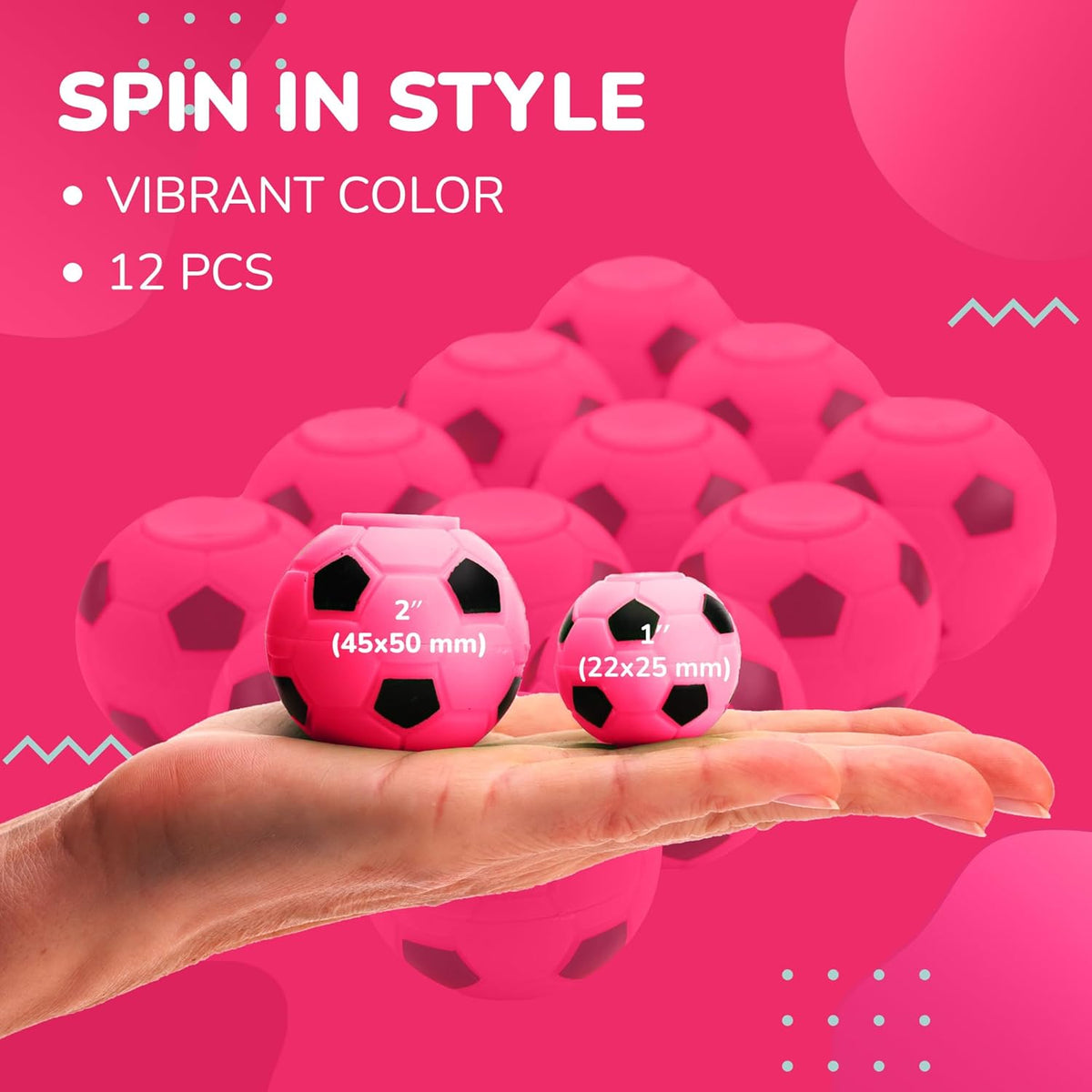 Fidget Spinners 2 Inch Fidget Spinner Balls 12 Pcs Fidget Spinner Pack - Pink Soccer Fidget