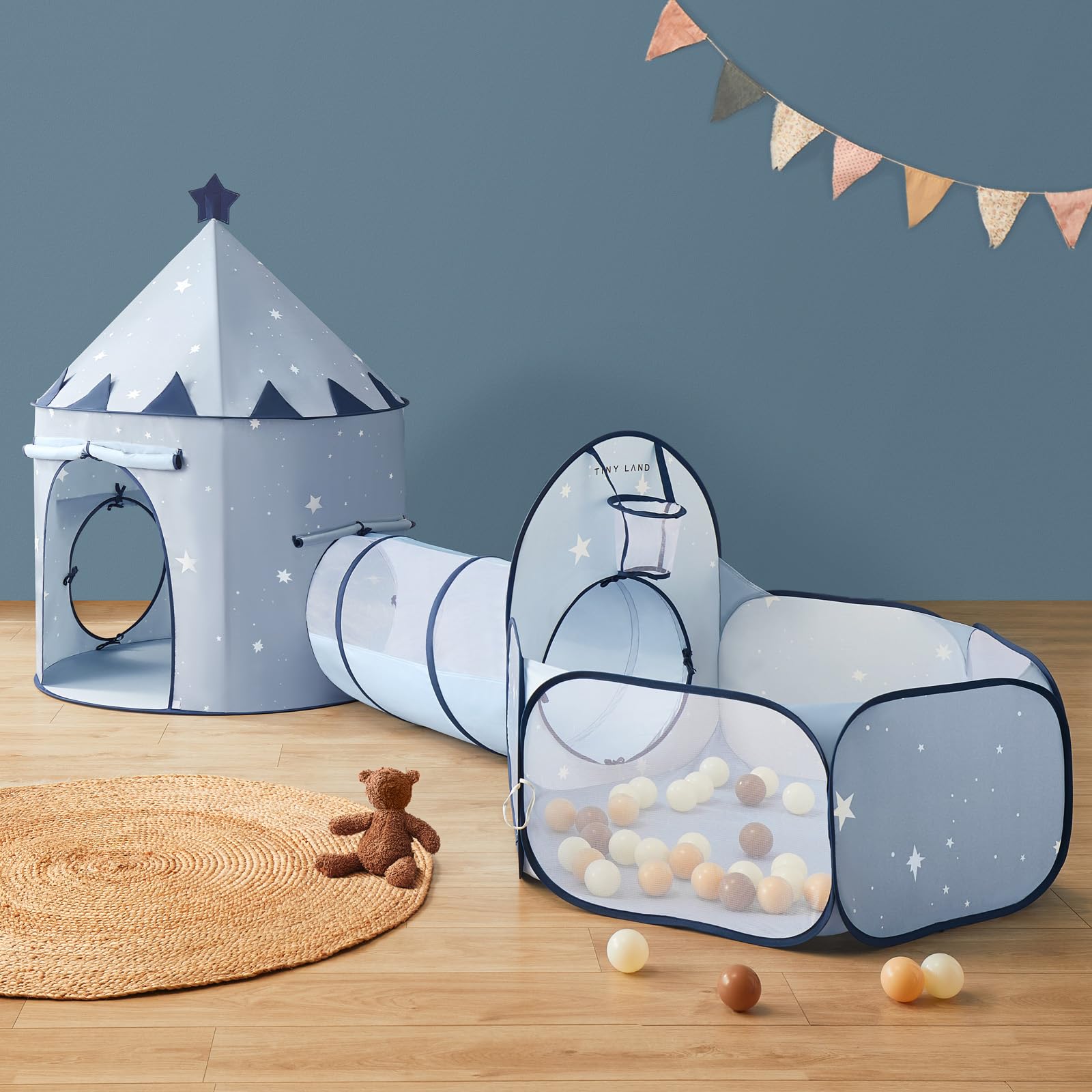 Tiny Land 3-in-1 Kids Play Tunnel with Ball Pit & Tent, Pop-Up Crawl Toy