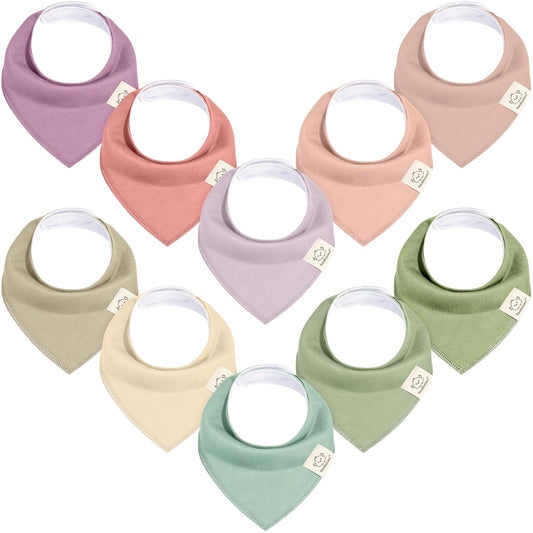 10-Pack Organic Baby Bandana Bibs for Girls - Super Absorbent Triangle Baby Bibs for Drooling and
