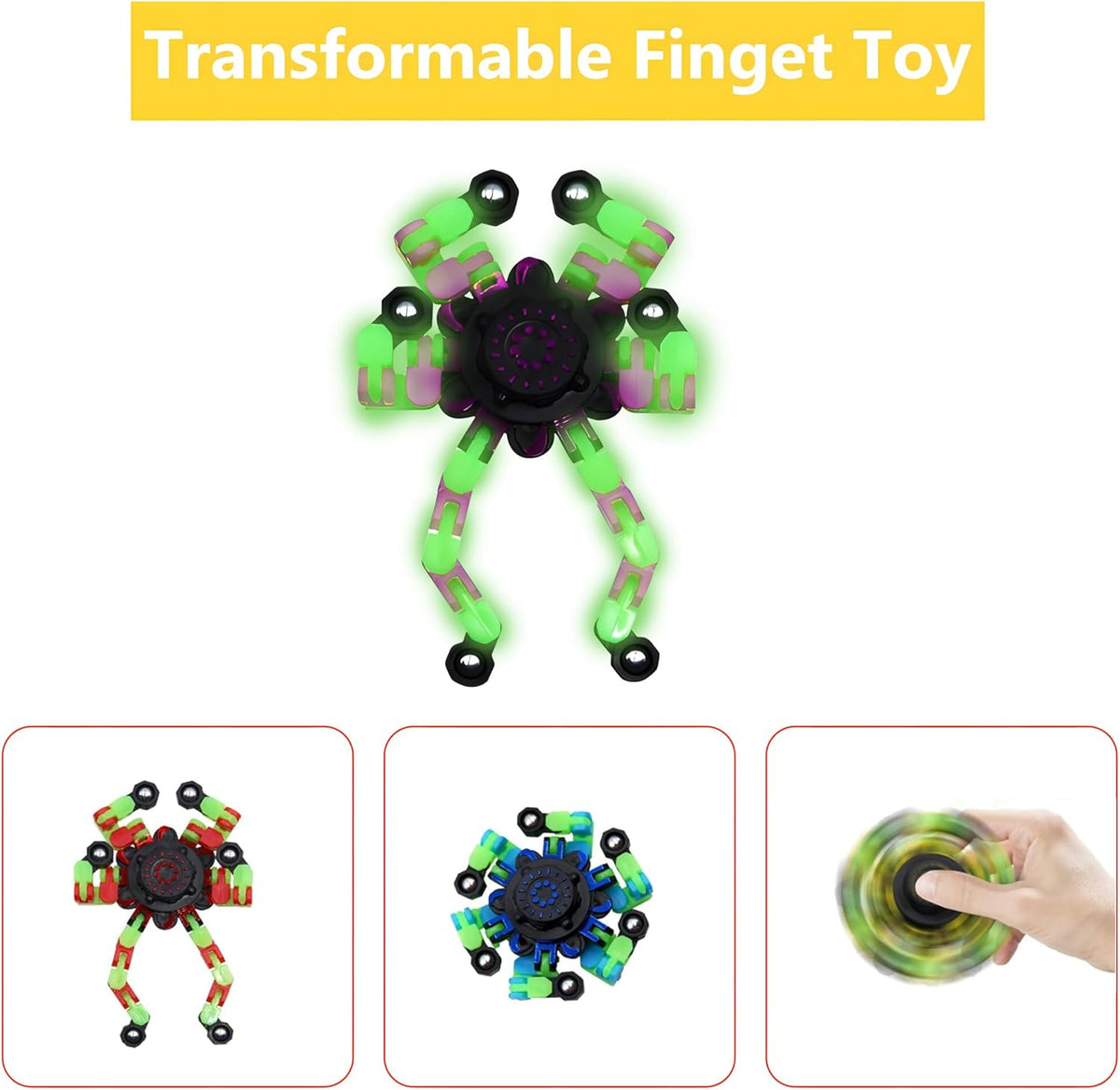 Fidget Spinners, DIY Transformable Chain Robot Finger Spinner, Glow in The Dark Deformable Creative