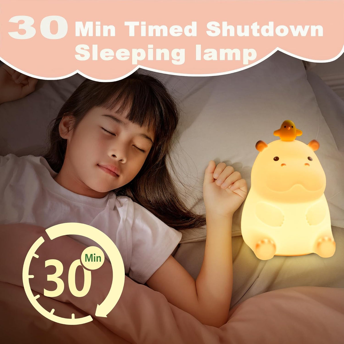 Hippo Night Light, Cute Silicone Squishy LED Lamp, Dimmable Nursery Nightlight, Rechargeable