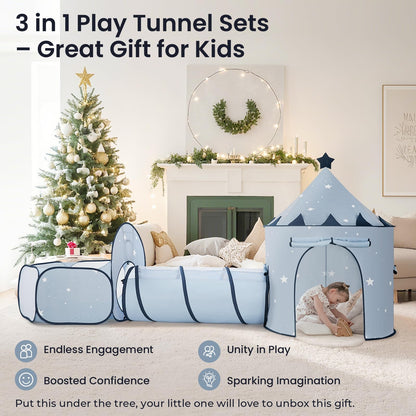 Tiny Land 3-in-1 Kids Play Tunnel with Ball Pit & Tent, Pop-Up Crawl Toy