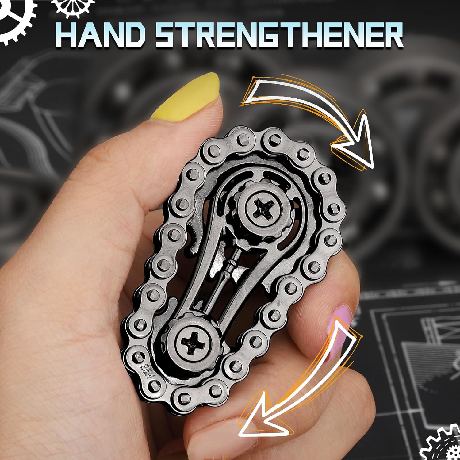 Cool Sprockets Fidget Bike Chain Hand Roller for Anxiety Relief, Assemble Fidget Spinner Ring Toy