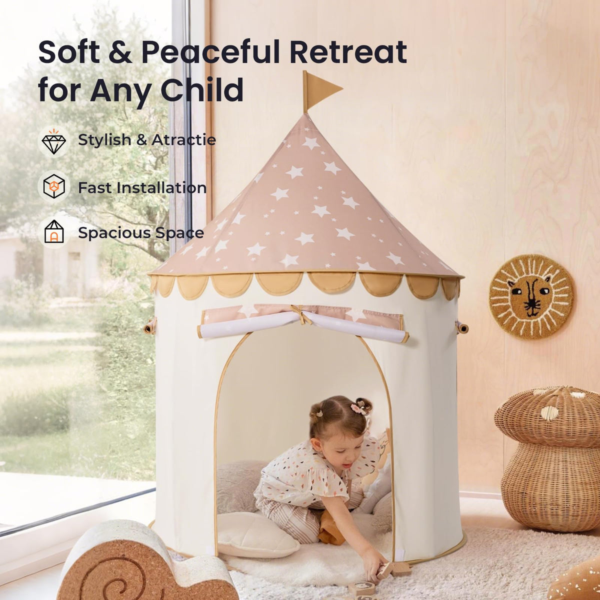 Tiny Land Kids Play Tent, Khaki Castle Pop Up Tent for Kids Indoor