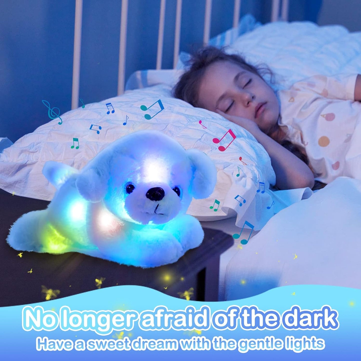 Glow Guards 15'' Blue Musical Dog Plush Soft Stuffed Animal Puppy with LED Night Lights Christmas