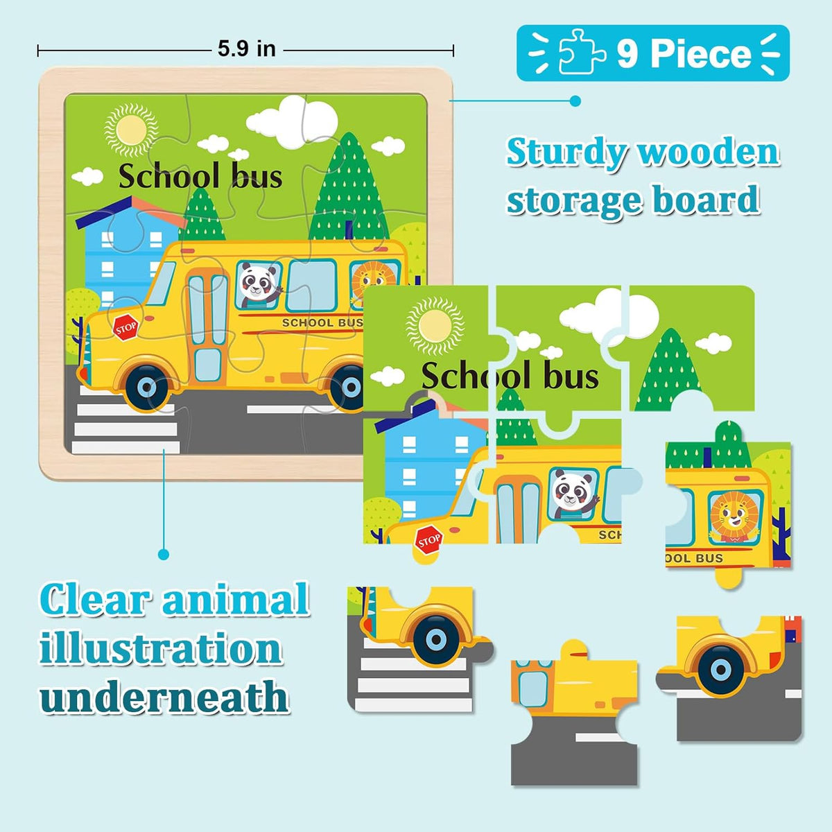 Wooden Puzzles for Toddlers 2-4, 9 Pieces Vehicle Jigsaw Puzzles for Kids Ages 3-5, Toddler Toys