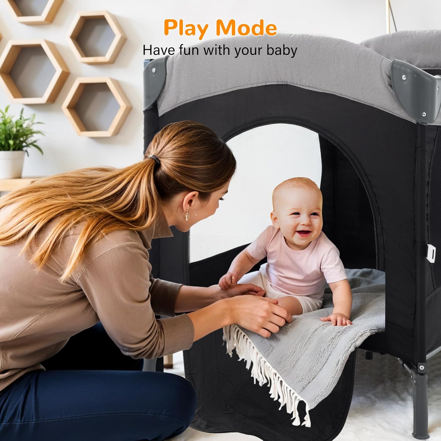 5 in 1 Baby Crib,Bedside Sleeper Bassinet,Pack and Play with Bassinet and Changing Table,Portable