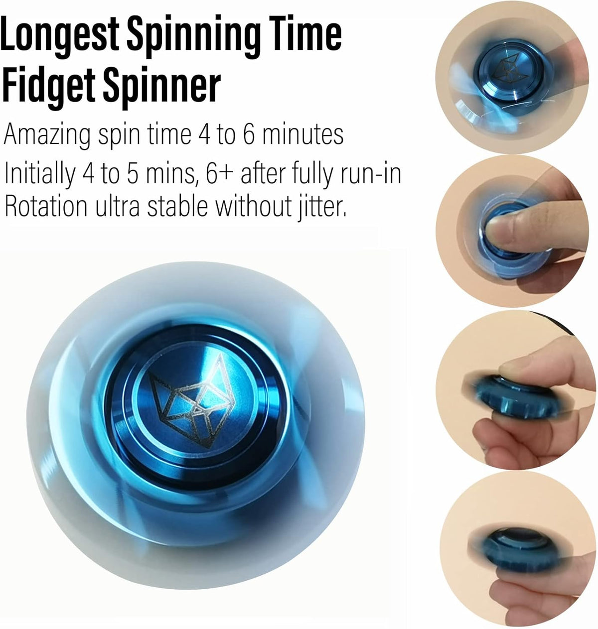 FREELOVE Metal Fidget Spinner, Stainless Steel Heavy, Long Spinning Toys, Cool Silent, Small Mini