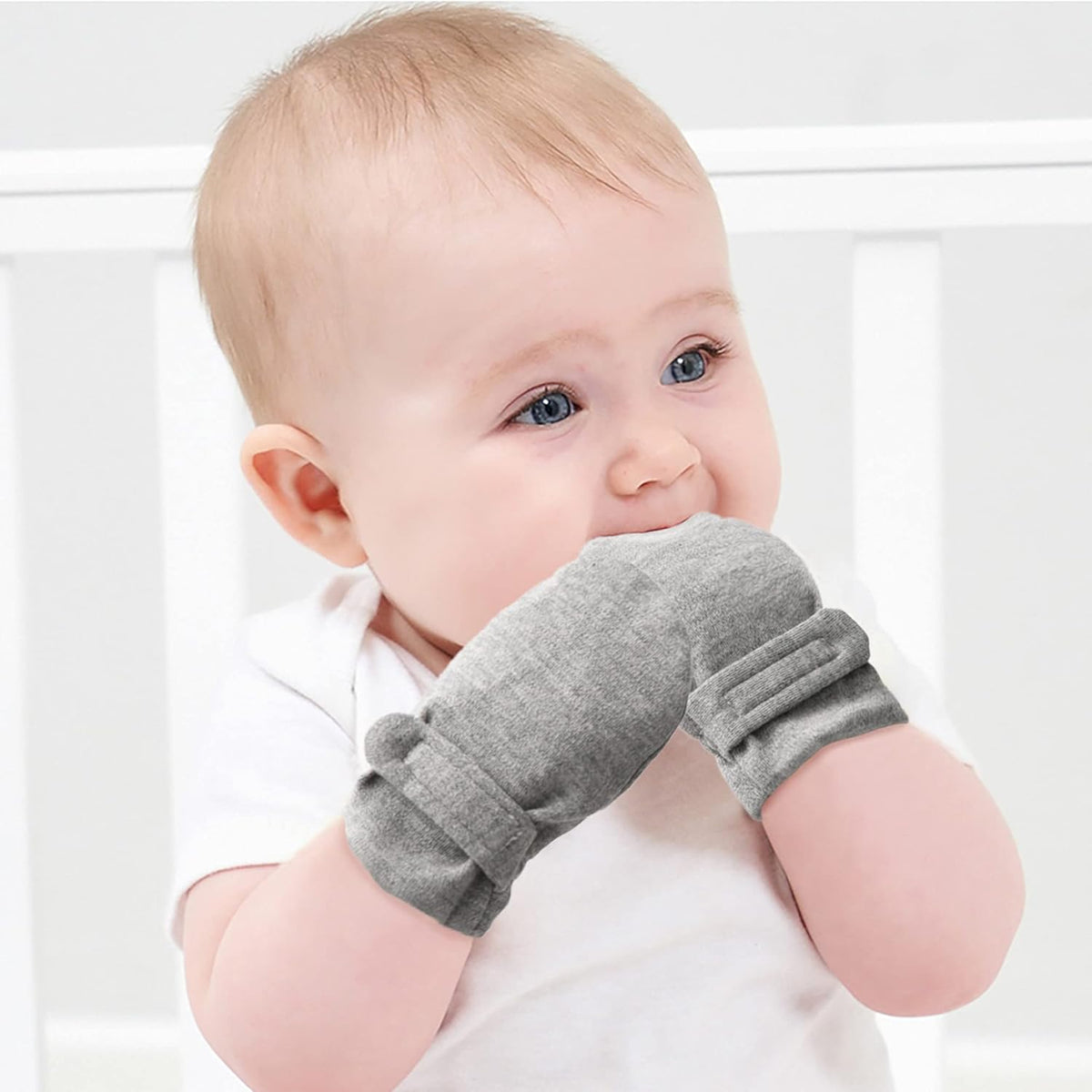 Newborn Baby No Scratch Mittens Stay On, 100% Cotton Breathable, Adjustable Infant Gloves for Baby