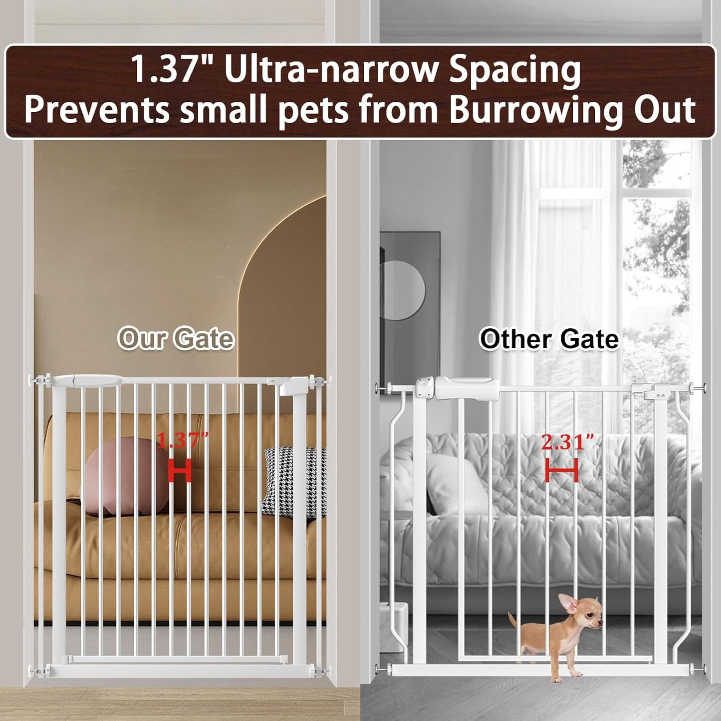 DEARBB Extra Wide Baby Gate Ultra Narrow Spacing 30.11-77.36" Pressure Mounted Double Lock Swing