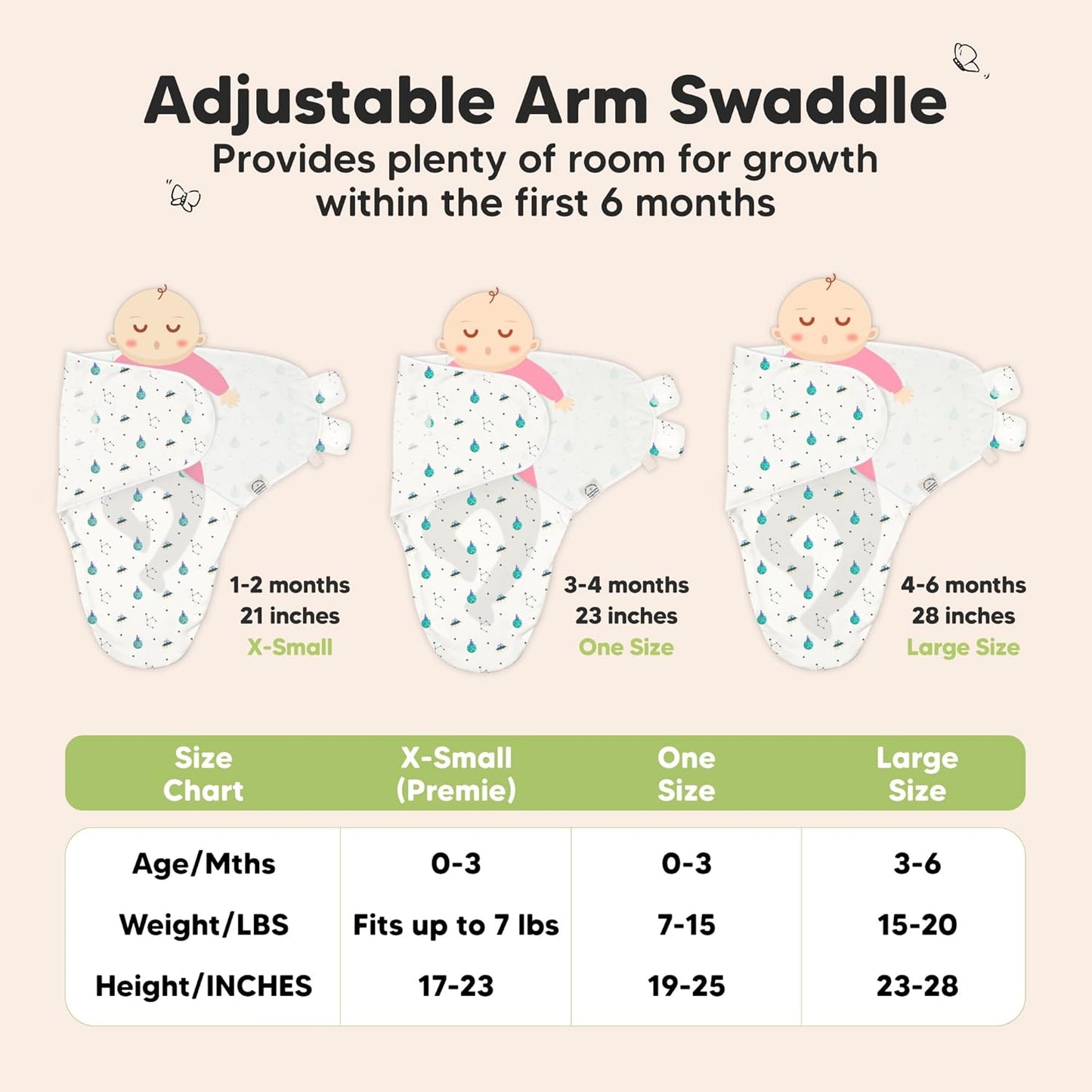 3-Pack Organic Baby Swaddle Sleep Sacks - Swaddles for Newborns, Infant 0-3 Months, Baby Girls