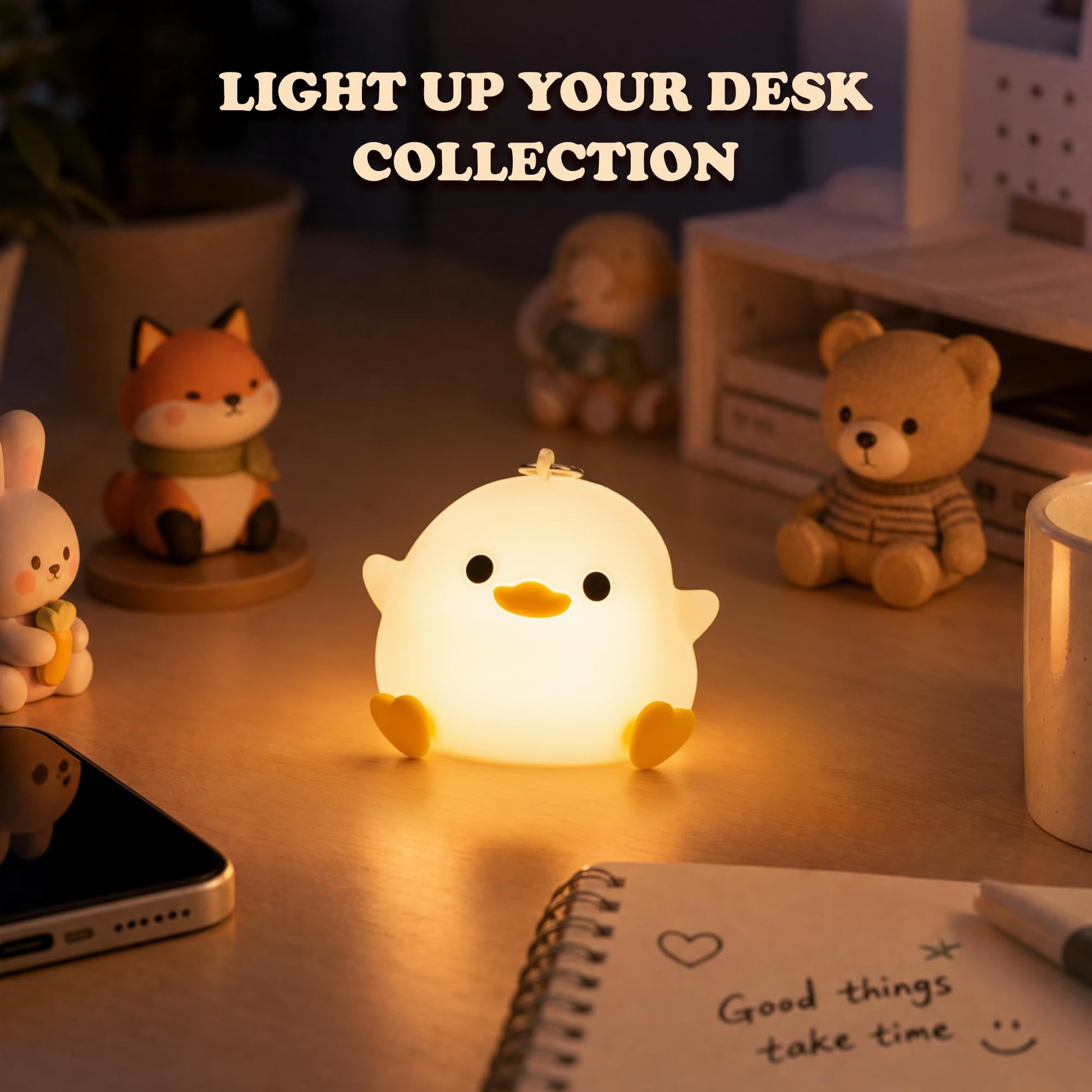 UNEEDE Mini Duck Night Light with Lanyard, 8 Color Changing Rechargeable