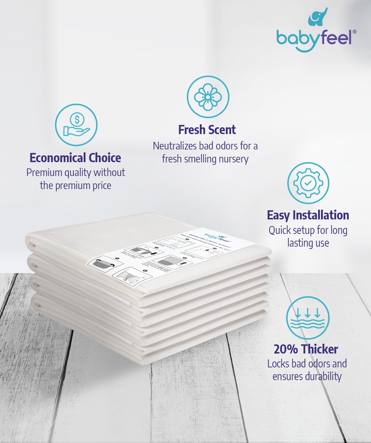 Babyfeel Refills Compatible with DEKOR MINI Diaper Pails | 4 Pack | Exclusive 20% Extra Thickness |