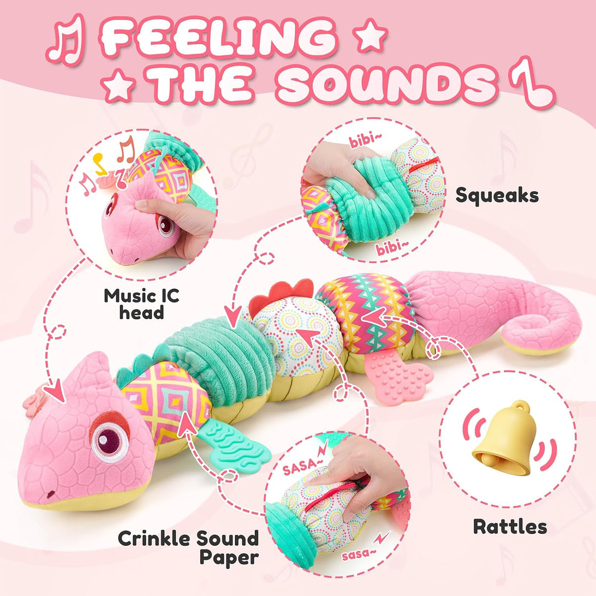 Baby Toys 0-6-12 Months, Musical Stuffed Animal Activity Soft Toys with Multi-Sensory